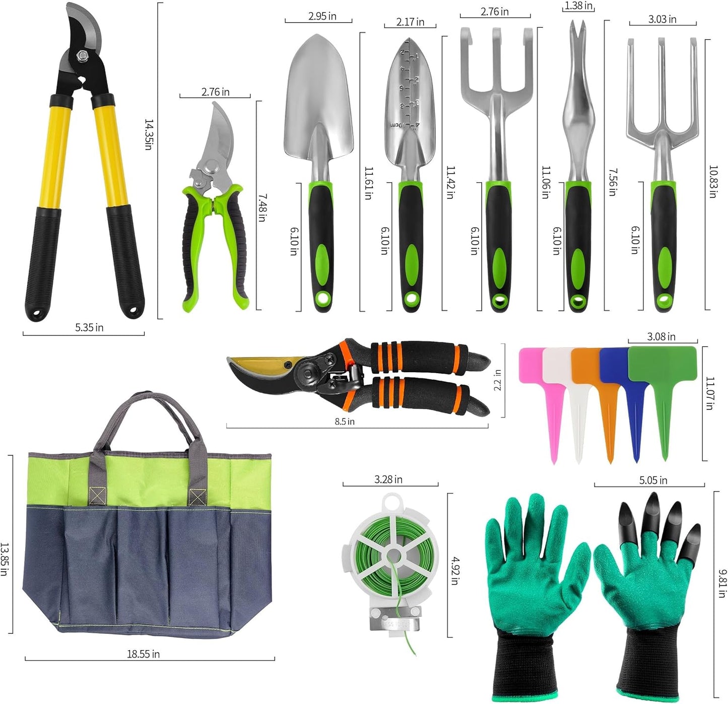 Gardening Tools – 42 Piece Premium Gardening Tool Set,Heavy Duty Hand Tools with Fashion Garden Tools Organizer Handbag,Rust-Proof Gardening Tool Kit, Ideal Gardening Gifts for All (Green/Grey)