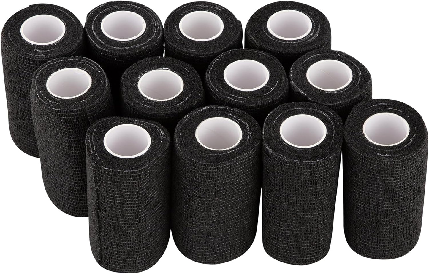 PHYTOP 12 Rolls Self Adhesive Bandage Wrap, Cohesive Bandage 4 inches x 5 Yards, Sports Wrap Tape, Also for Horses & Dogs as Breathable Vet Wrap (Black)