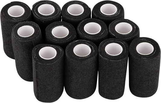PHYTOP 12 Rolls Self Adhesive Bandage Wrap, Cohesive Bandage 4 inches x 5 Yards, Sports Wrap Tape, Also for Horses & Dogs as Breathable Vet Wrap (Black)