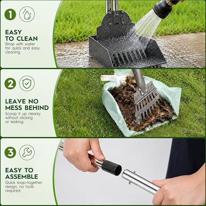 Pooper Scooper，Long Handle Dog Pooper Scooper，No More Bending , Easy to use | Easy to install,Upgraded Toothed Scooper，Free Extension Pole， Ideal for Yard, Lawn, Dirt & Gravel Ground，for Small-Medium Dog
