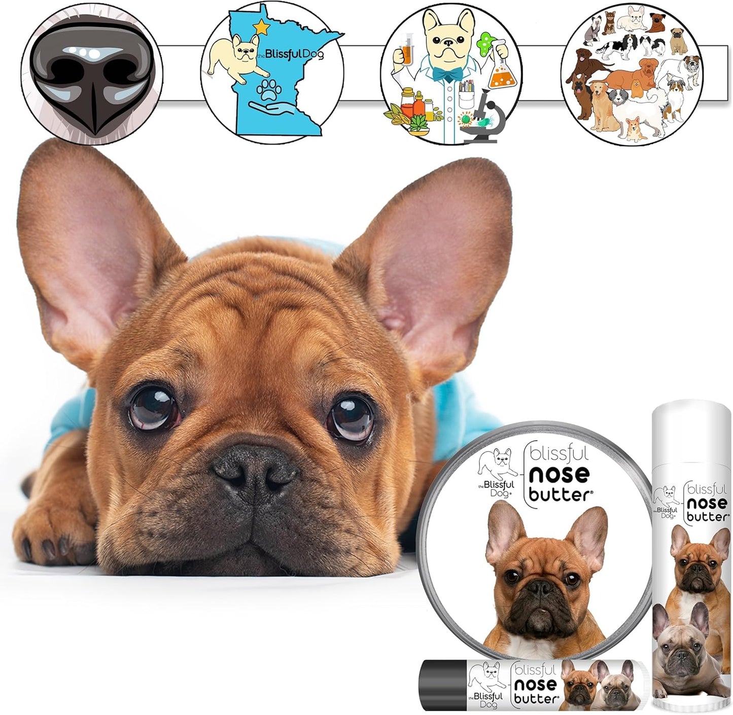The Blissful Dog French Bulldog Black Masked Fawn Unscented Nose Butter - Dog Nose Butter, 2 Ounce