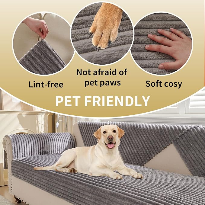 HAOMAIJIA Waterproof Couch Cover for Dogs Washable,Faux Fur Pet Couch Covers for Sofa,Soft Dog Bed Cover Non-Slip Couch Covers for 3 Cushion Couch Sofa Pet Friendly (Grey, 35" x 82")