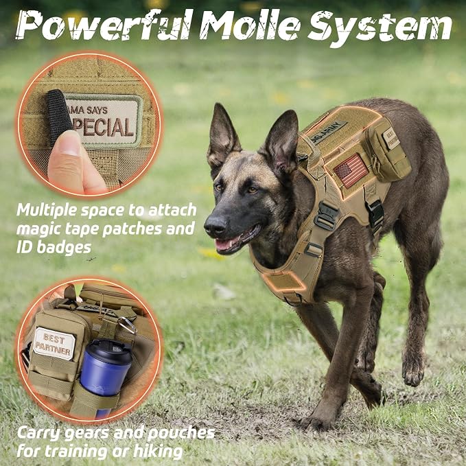 rabbitgoo Tactical Dog Harness for Small, Heavy Duty Military No Pull Vest | Sturdy Metal Buckles, 5 Adjustments, Molle System, Powerful Pullers for Training, Hunting, Outdoor, Brown, Small