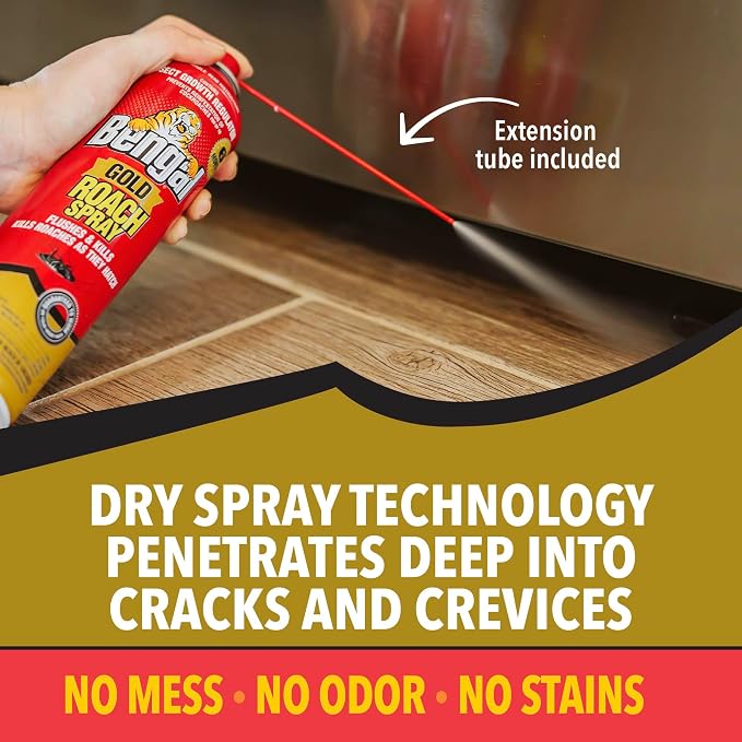 Bengal Gold Roach Spray - Odorless, Stain-Free Bug Spray for Home - Prevents Reinfestation for Up to 6 Months - 11 oz, 2 Pack