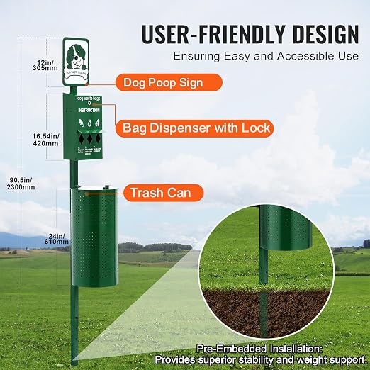 Happybuy Dog Waste Station, Commercial Pet Poop Station, 11.5 Gallon Waste Bin with 50 Can Liners, Bag Dispenser & 600 Waste Bags, Outdoor Dog Waste Disposal System for Backyard Use