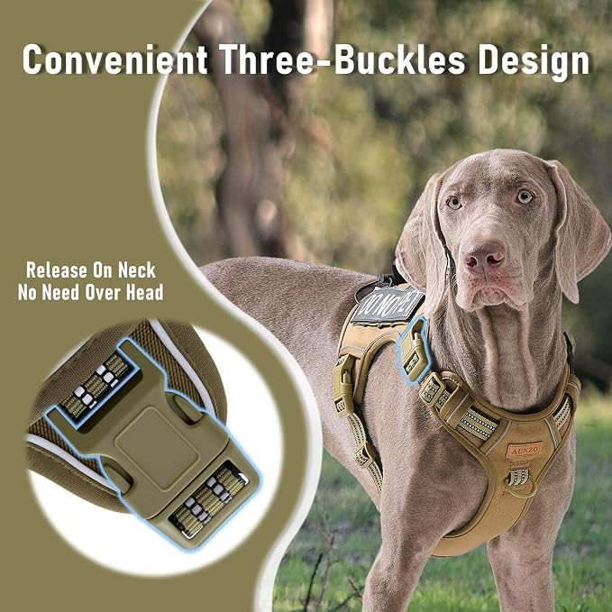 AUNZO Dog Harness with Handle Tactical Dog Harness for Large Dogs No Pull Adjustable Reflective K9 Military Dog Vest Harnesses with Easy Control Handle and Hook & Loop, XL