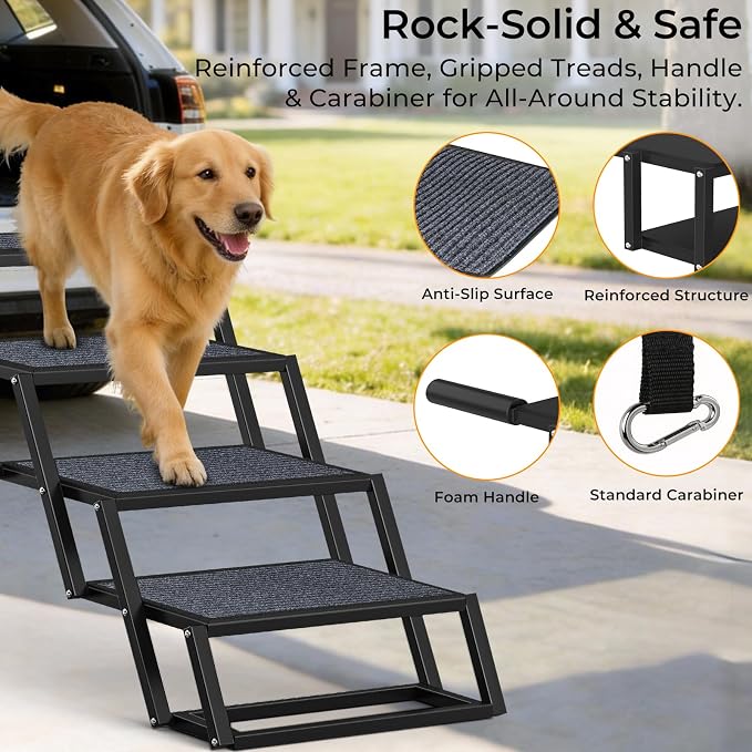 URPOWER Dog Stairs for Large Dogs Extra Wide 20" with 5-Step Dog Ramp Steps | Foldable Pet Stairs, Detachable for Car High Bed, Non Slip Surface Car Ramps for SUV Truck, Supports up to 260 LBS
