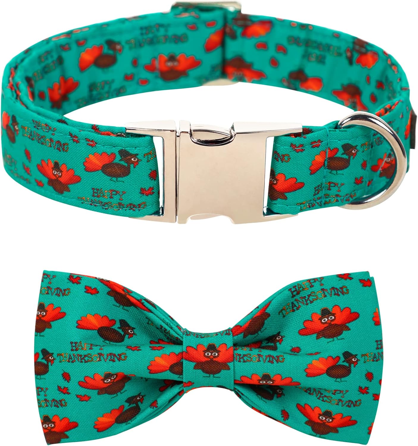 Lionet Paws Thanksgiving Day Dog Collar with Bowtie, Dog Bowtie Collar with Metal Buckle for Dogs and Cats, Adjustable Comfortable Turkey Dog Collar Girl Boy Gift, S, Neck 10-16 in