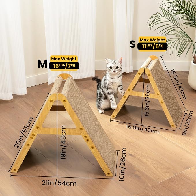 Conlun A-Frame Cat Scratching Board, Recycled Cardboard & Wood Frame, Dual-Sided Vertical Horizontal Cat Scratcher for Indoor Kittens, Ideal for Multiple Cats- 2 Pack, Light Wood, Small