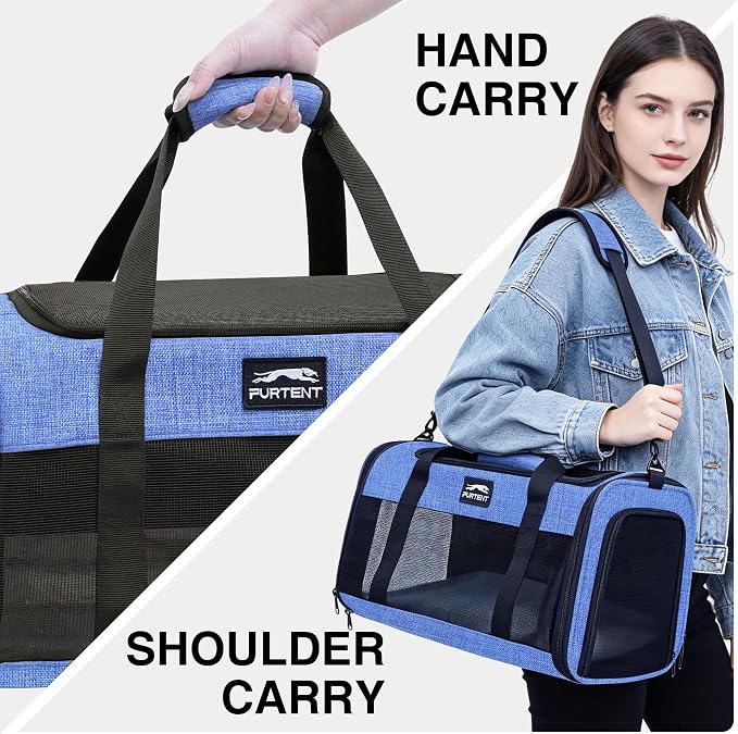Cat Carrier, Soft Sided Airline Approved Dog Carrier for Small Dogs & Cats | Breathable Mesh Windows, Adjustable Shoulder Strap, Foldable Portable Design, Ideal for Car Rides & Vet Visits