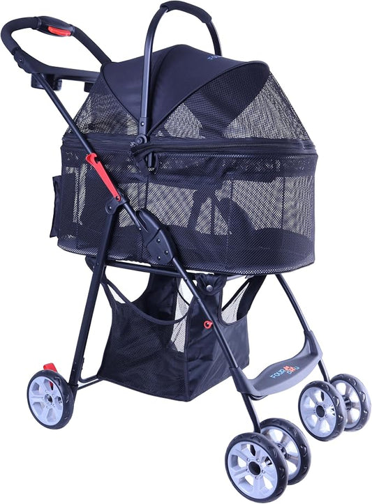Full-Window pet Stroller with Detachable Carrier,4 Wheels for Cats & Dogs, with Storage Basket,Cup Holder, Travel Puppy/Cats Stroller.