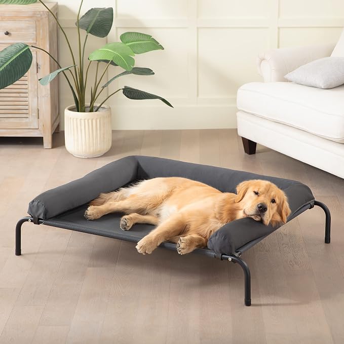 Cooling Elevated Dog Bed for Large Dogs, Indoor & Outdoor Raised Dog Bed | Portable,with Breathable Mesh, Chew Proof Pet Hammock Cots with Removable and Waterproof Bolsters