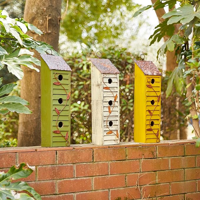Glitzhome 17.95" H Wooden Three-Tier Hanging Distressed Garden Birdhouse Decorative Bird House for Outdoors