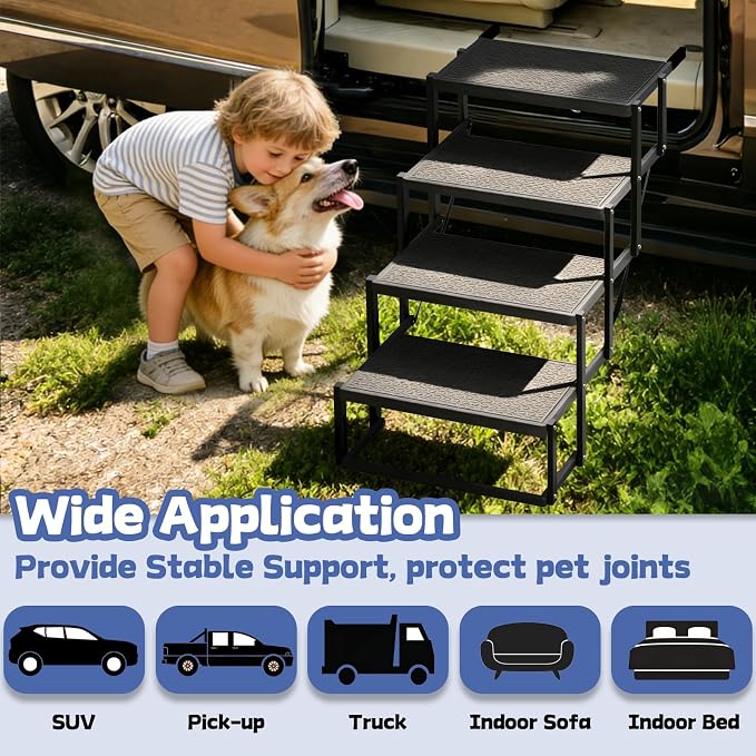Dog Steps for Car, SUV with Upgraded Non-Slip Surface, 4 Steps | Easy Assembly, Foldable, Portable, Multi-functional Use(Car, Truck, SUV, Indoor Use)