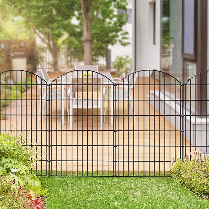 FOREHOGAR Metal Garden Fence 48in (H) x 12.7ft (L), 5 Panels + 6 Stakes Dog Fence Border Fence Animal Barrier, No Dig Garden Fencing for Yard Flower Bed Lawn Patio Outdoor, CTW4805 Black