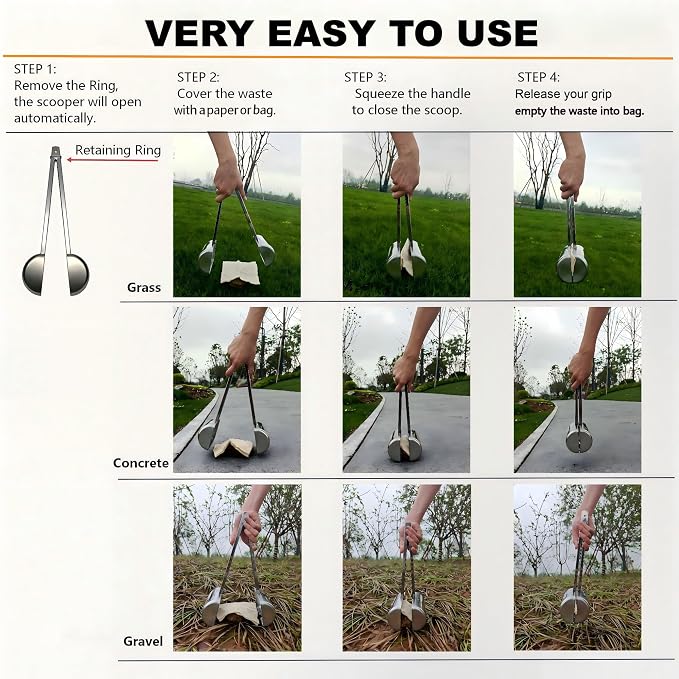 13.5" Stainless Steel Metal Dog Pooper Scooper for Yard | Heavy Duty, Very Easy to Use, One-Hand Operation, For Yard & Outdoor Walks, Works on Grass, Gravel, Concrete