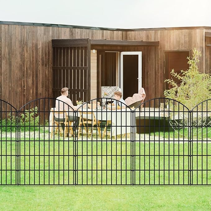 FOREHOGAR Metal Garden Fence 42in (H) x 18.7ft (L), 8 Panels + 9 Stakes Dog Fence Border Fence Animal Barrier, No Dig Garden Fencing for Yard Flower Bed Lawn Patio Outdoor, CTW4208 Black