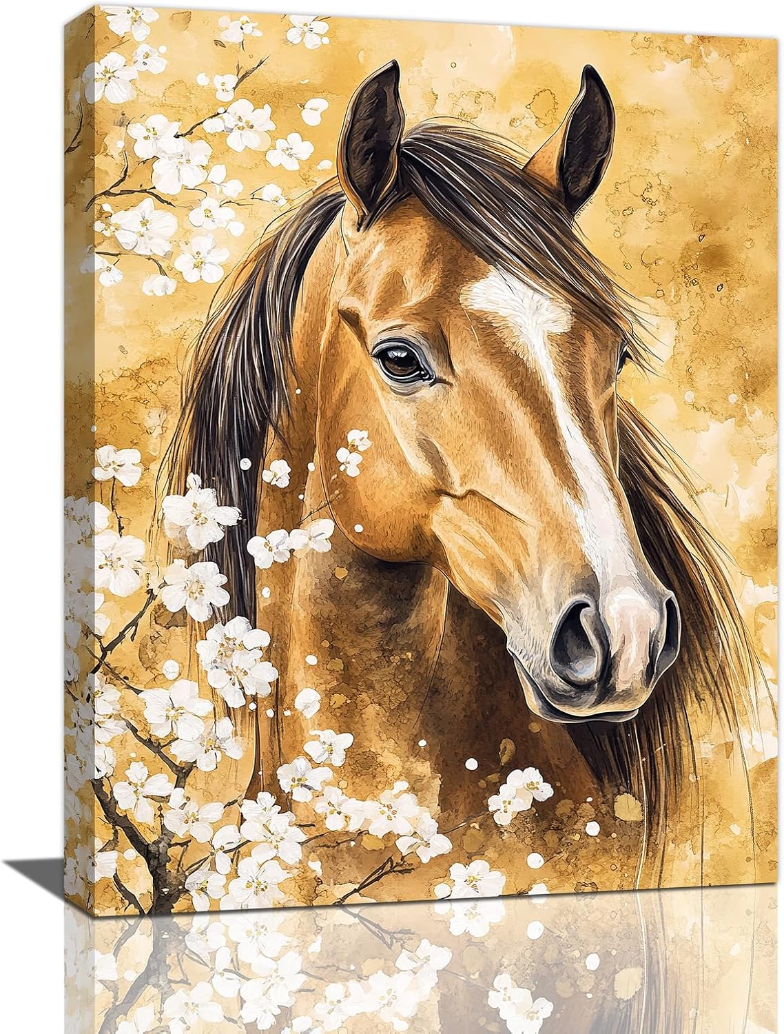 Horse Wall Art Canvas Rustic Horse Wall Decor Prints Framed Painting Farmhouse Flower Pictures Gifts Artwork for Bathroom Living Dining 16"x20"