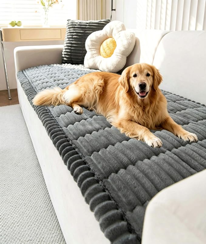 OTOB Couch Covers for 3 Cushion Sofa Pet Friendly, Plush Fuzzy Non Slip Sofa Covers Washable, Soft All Seasons Sofa Slipcovers Furniture Protector Dog Bed Mat (Dark Gray, 27.6" x 82.7")