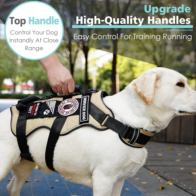 Tactical Dog Harness with 7 Pcs Tags, Service Dog in Training Harness with Easy Control Double Handles, Dog Working Harness K9 Military Service Dog Vest Harnesses for Small Medium Large Dogs