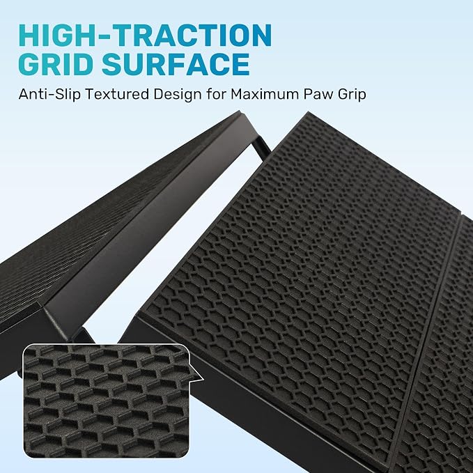 91" Extra Long Dog Ramp for Large Dogs, Heavy Duty Metal Frame Pet Ramp for High SUVs, Trucks and Cars, Portable Folding Travel Dog Ramps with Safety Latch, Supports up to 350lbs