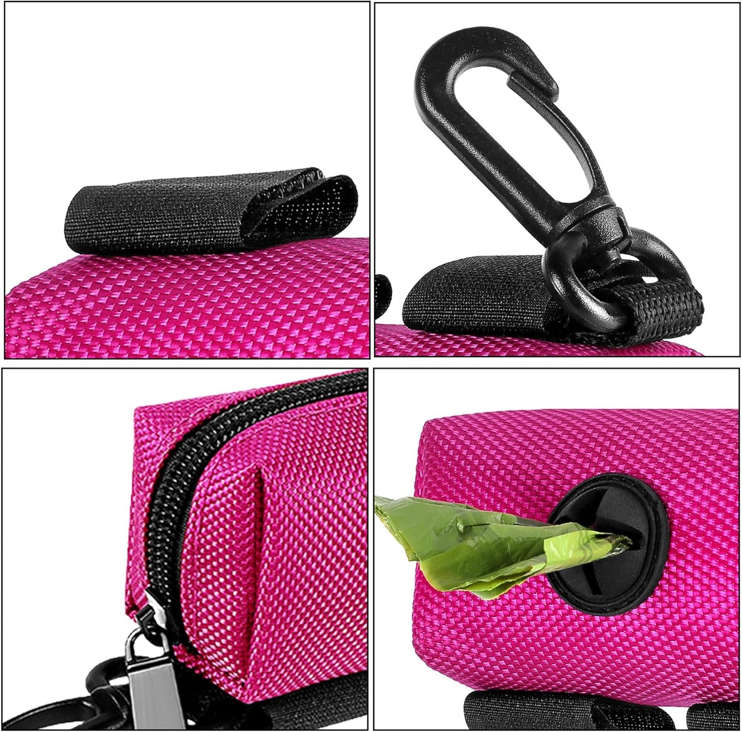 Dog Waste Bag Dispenser Pet Poop Bags Holder for Doggie Waste Bags Dispensers Soft Fabric Zipper Small Doggy Puppy Pouch for Leash Accessory Attachment with Carrier,2PC Pink