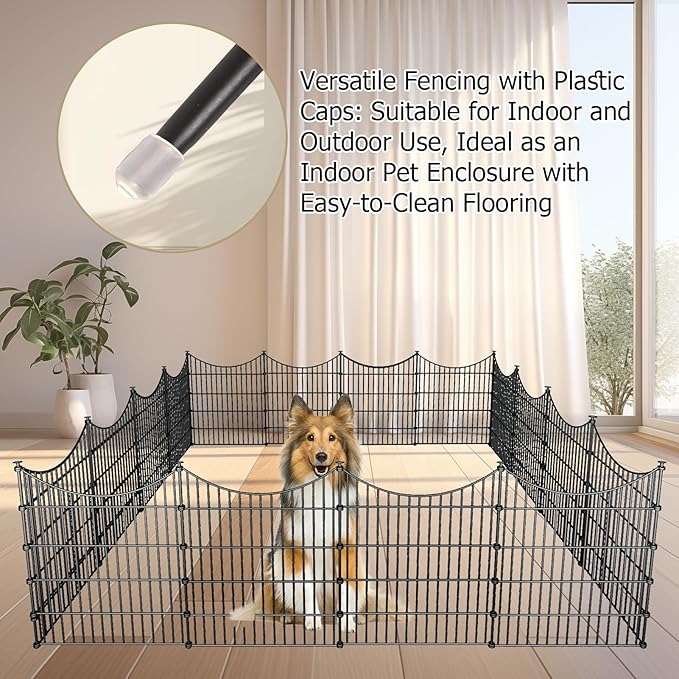 10 Panels Garden Fence Dog Fence Outdoor for Yard, 32in H x 23.6ft L Rustproof Metal Fencing with Ground Stakes | No Dig Animal Proof Containment for Pets/Rabbits | Durable Patio Security Panels