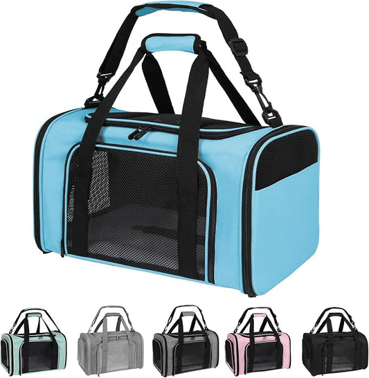 Carriers Soft-Sided Pet Carrier Large Carrier for Medium Large Cats Dogs Under 35Lbs,Breathable Ventilated Design,Collapsible Roomy Carrier with Airline Approved(X-Large,Blue)