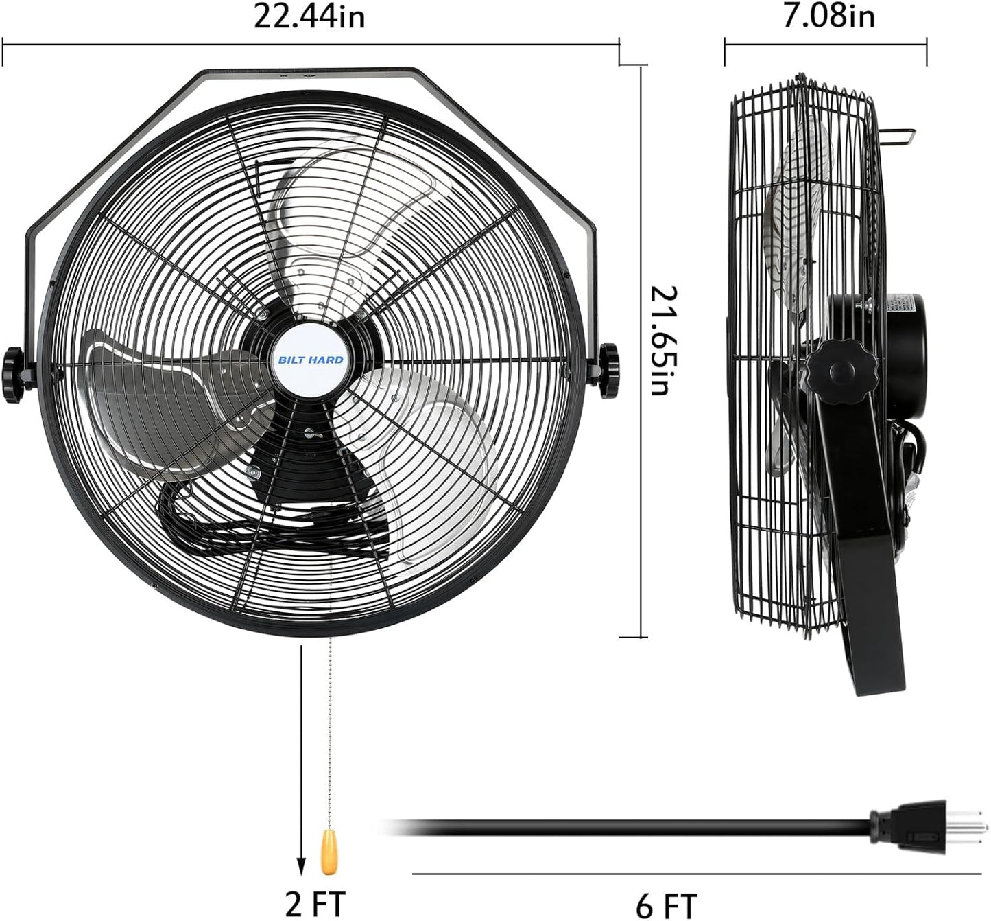 BILT HARD 18 inch Industrial Wall Fan, 4300 CFM, 3-Speeds High Velocity Wall Mount Fan with Sealed Motor, Heavy Duty Metal Barn Fans, 2 Pack