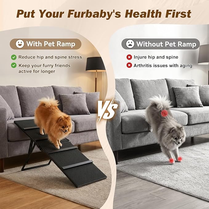 Metal Dog Ramp for Couch, Foldable Pet Ramp for Small Dogs 100 LBS | Upgraded & Stable, Adjustable Height 7.5"-19.7", Non-Slip Pad, Portable Pet Ramps for Sofa Couch Stairs, No Assembly