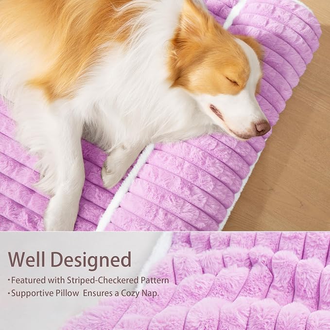 Orthopedic Large Dog Bed Pillow Pet Sofa Bed 36''X24'' Lilac | Egg-Crate Foam Pet Couch Large Sized Dog, Waterproof Removable Washable Cover,Furry Puppy Crate Mat With Nonskid Bottom