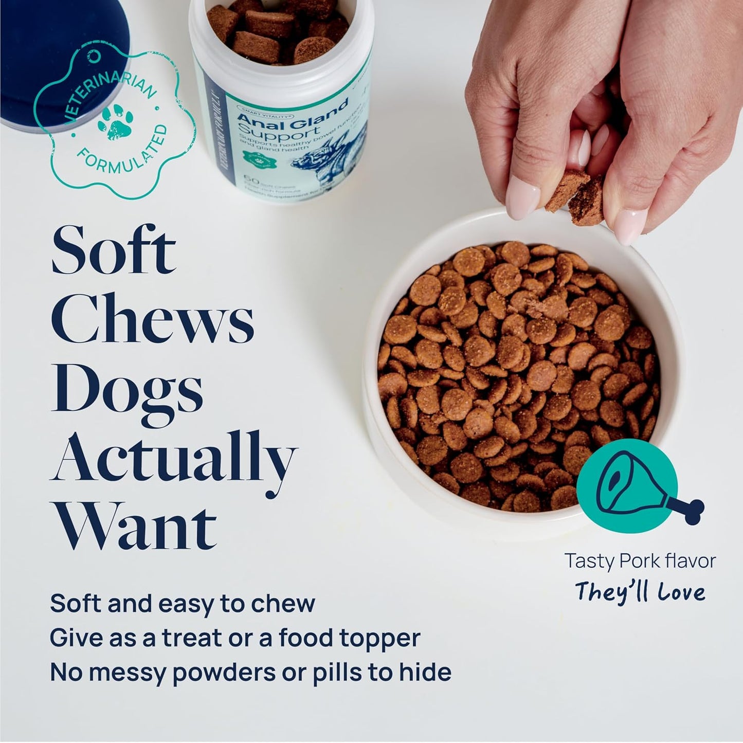 Veterinary Formula Anal Gland Support for Dogs – Vet-Formulated No Scoot Chews with Pumpkin, Ginger, Agave Inulin & Probiotics – Supports Scooting, Stool Quality & Digestive Health, 60 Soft Chews