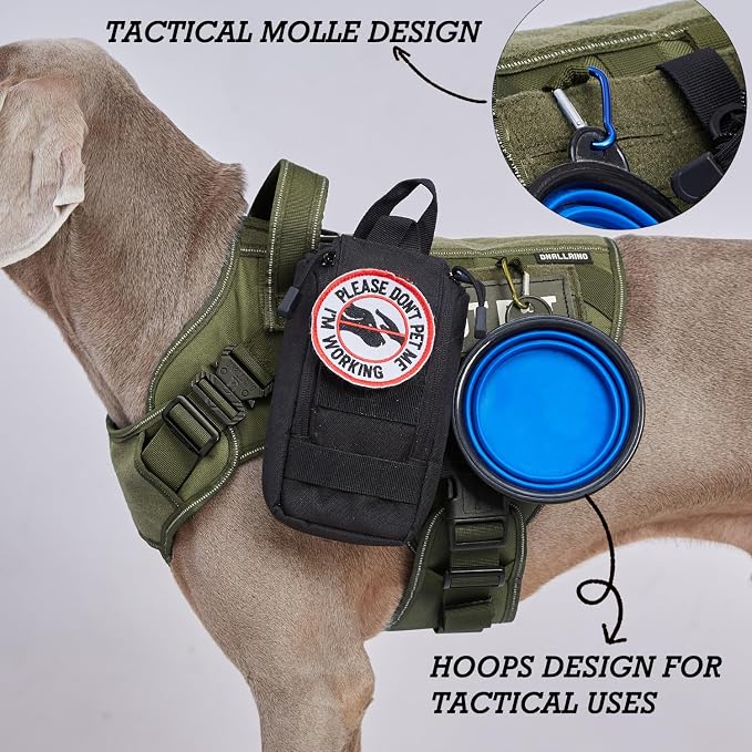 Tactical Dog Harness for Large Dogs, Heavy Duty Dog Harness with Handle, Adjustable Reflective Military German Shepherd Dog Vest Harness with Do Not Pet Patches for Hiking Training Green