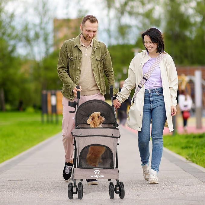 3 in 1 Pet Stroller for Small Dogs and Cats, Foldable Pet Stroller with Cats and Dogs Jogger Travel Strollers, 4 Wheels, Breathable Mesh, Large Capacity, Easy to Carry (Coffee B)