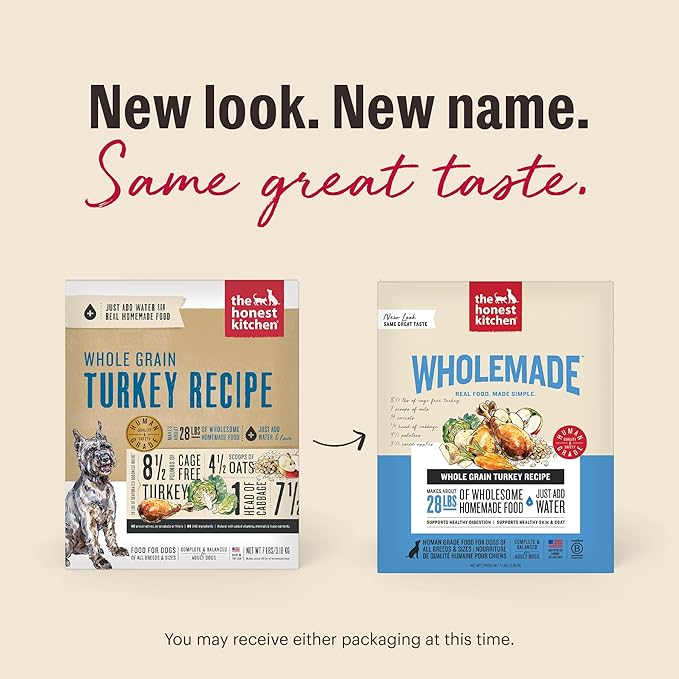 The Honest Kitchen Human Grade Wholemade™ Dehydrated Whole Grain Turkey Dog Food - Complete & Balanced Meal or Topper - 7 lb Box