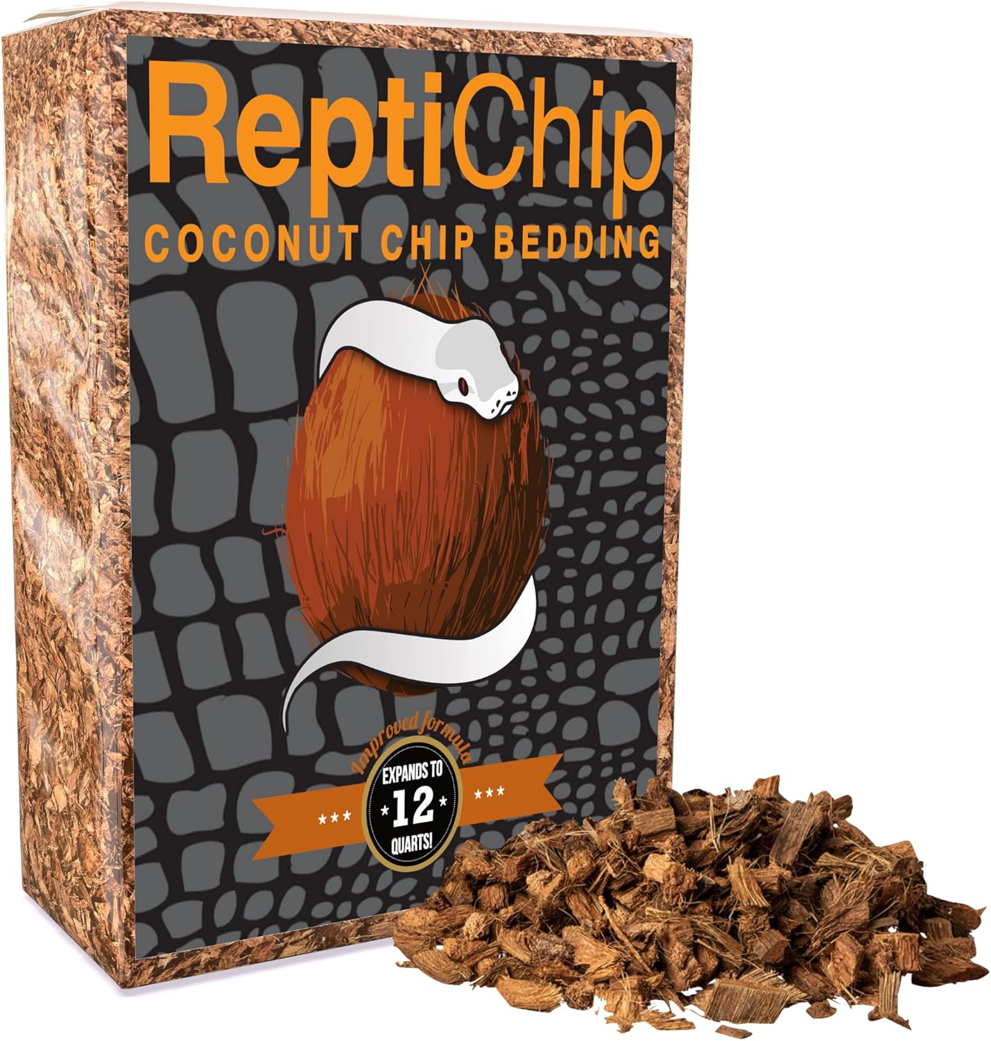 ReptiChip Reptile Bedding Loose Coconut Chip 12 Quart Coco Husk Substrate Mulch for Snake Habitat, Ball Python Terrarium, Turtle Tanks, Tortoise Enclosure