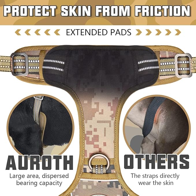AUROTH Tactical Dog Harness for Large Dogs No Pull Adjustable Pet Harness Reflective Working Training Easy Control Pet Vest Military Service Dog Harnesses Desert Camo XXL