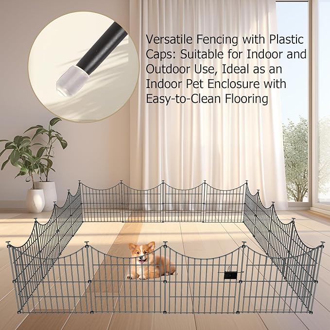 10 Panels Garden Fence Dog Fence Outdoor for Yard, 24in H x 20ft L Rustproof Metal Fencing with Ground Stakes | No Dig Animal Proof Containment for Pets/Rabbits | Durable Patio Security Panels