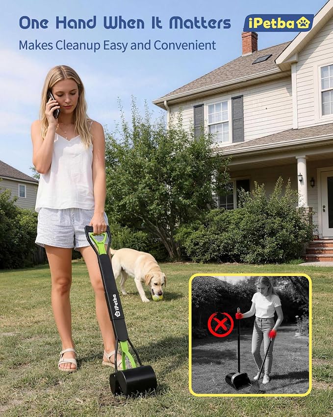 Large Dog Pooper Scooper for Yard, 32 inch Long Handle, No Bending | Save Back, Heavy Duty, Powerful Jaw Grip, One-Hand Operation, Mess-Free Pickup for Grass Gravel Concrete, Easy to Rinse