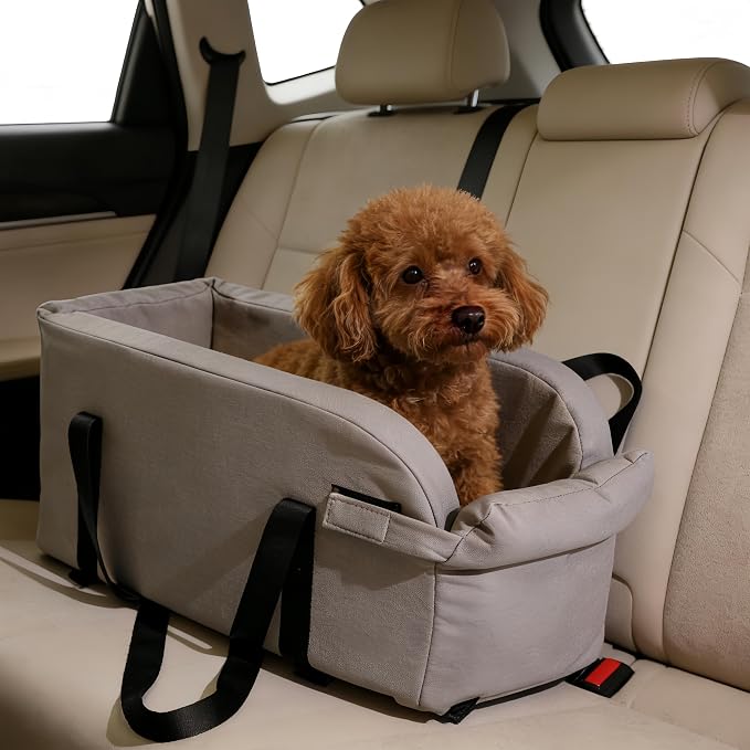 Center Console Dog Car Seat, Waterproof Small Puppy Carrier | Waterproof Faux Leather, for Dogs Under 9 lbs, 2-in-1 Console Dog Car Seat & Carrier, Sturdy Cushioned, Anti-Collapse Walls