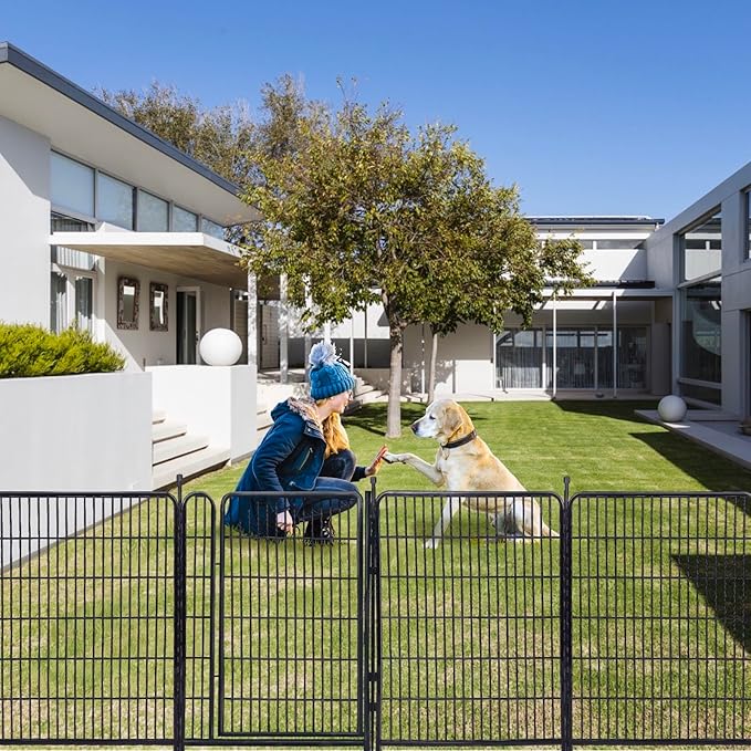 Okaygardn Tall Garden Fences and Borders for Dogs, 48 inch High Garden Fence, 12 Panels Total 26.6 Ft, 21 in Wide Low Threshold Gate. Modular Fencing, Dog Fence Outdoor for Yard. Rabbit Fences