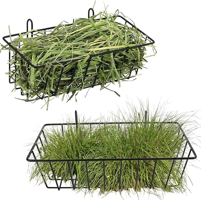 6PCS Rabbit Hay Feeder Bunny Hay Feeder Heavy Duty Metal Rack with Hooks, 9x4x3 Inch Rabbit Hay Holder Cage Hanging Hay Holder for Rabbits Bunny Guinea Pig (Black)