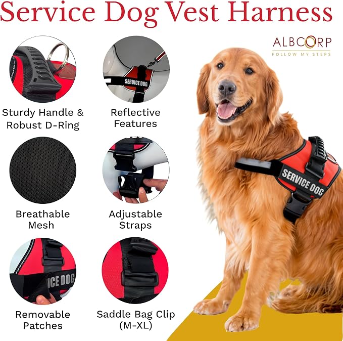 Service Dog Vest Harness – Reflective Service Animal Vest, No-Pull Harness with Handle & Mesh Padding – Sizes XXS-XL for Puppies – 2 Removable Service Patches Included (XXS, Maroon)