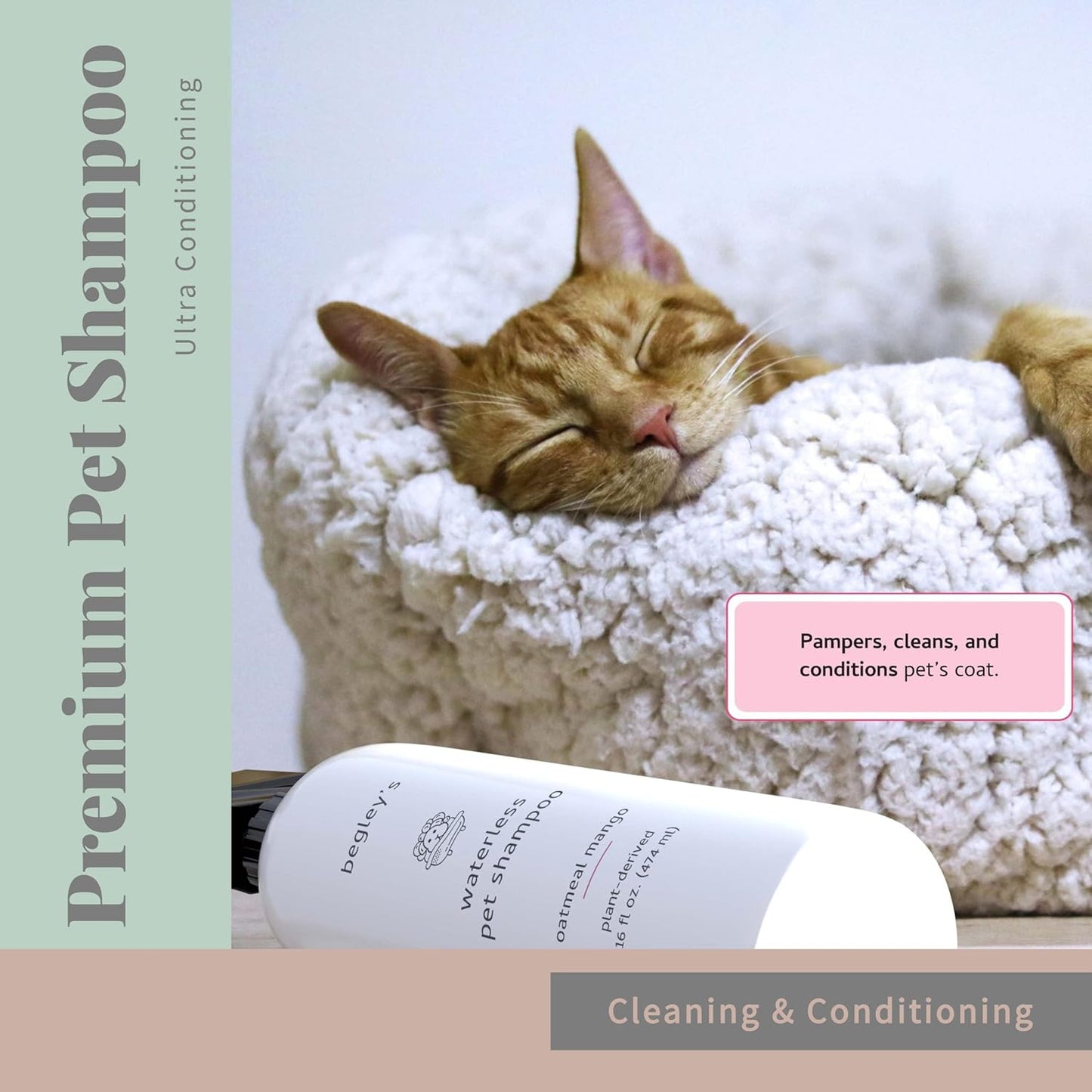 Begley's No Rinse Waterless Pet Shampoo, Bathless Cleaning, Deodorizing, and Odor Removal for a Shiny, Fresh Smelling Coat - Effective for Dogs, Puppies, and Cats - Fresh Lavender Scent