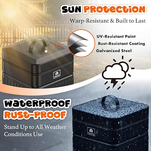 Metal Dog Poop Trash Can Outside, Odor Control & Waterproof, 1.3Gal | Pet Waste Garbage Can with Lid & Foot Pedal - Includes 30 Bags, a Bag Holder, and Lawn Stakes for Outdoor Security