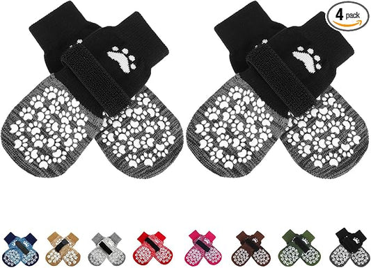 EXPAWLORER Anti Slip Dog Socks to Prevent Licking Paws, Shoes for Hot Pavement, Dog Booties for Small Medium Large Senior Dogs, Traction Control Boots & Paw Protectors for Hardwood Floors Black&Grey