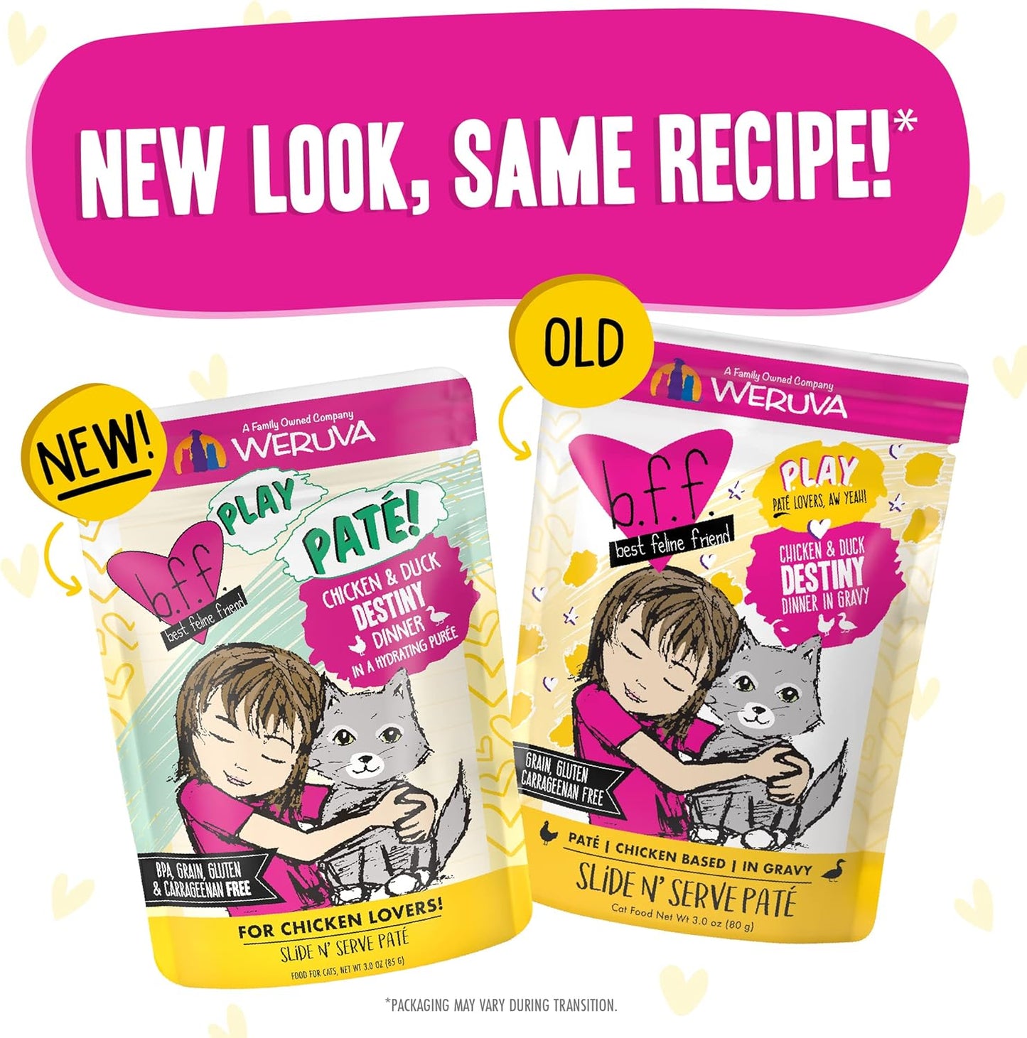 B.F.F. PLAY - Best Feline Friend Paté Lovers, Aw Yeah!, Chicken & Duck Destiny with Chicken & Lamb, 3oz Pouch (Pack of 12)