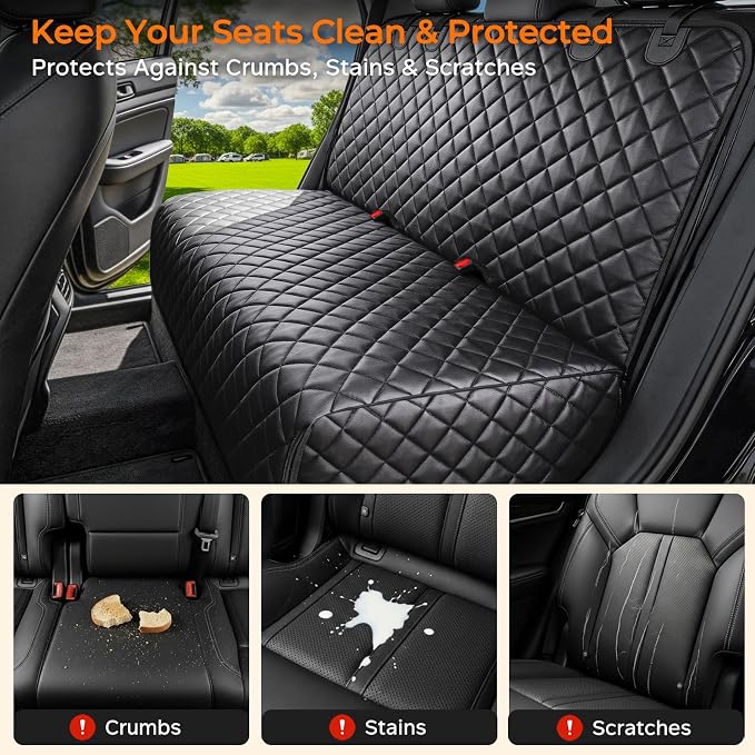 URPOWER PU Leather Dog Car Seat Cover for Back Seat, Waterproof Non-Slip Bench Seat Protector for Dogs, Easy-Clean Scratch-Resistant Pet Seat Cover for Full-Size SUVs & Pickup Trucks