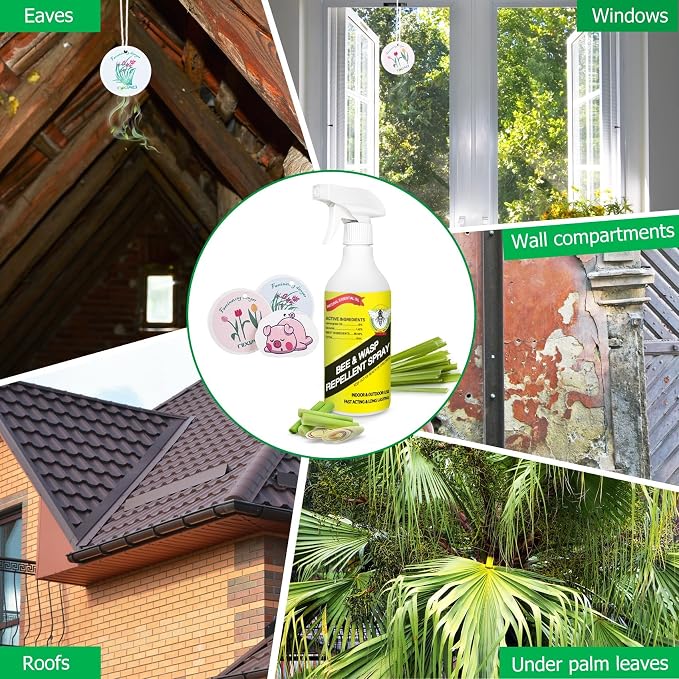 16Oz Wasp & Bee Repellent Outdoor Spray with Natural Essential Oils, Hornet & Yellow Jacket Killer Spray for Indoor & Outdoor Use on Patios, Gardens, and Yards