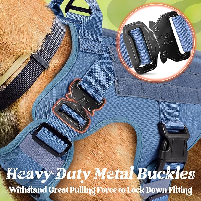 rabbitgoo Tactical Dog Harness X-Large, Heavy Duty Military No Pull Vest | Sturdy Metal Buckles, 5 Adjustments, Molle System, Powerful Pullers for Training, Hunting, Outdoor, Blue, X-Large